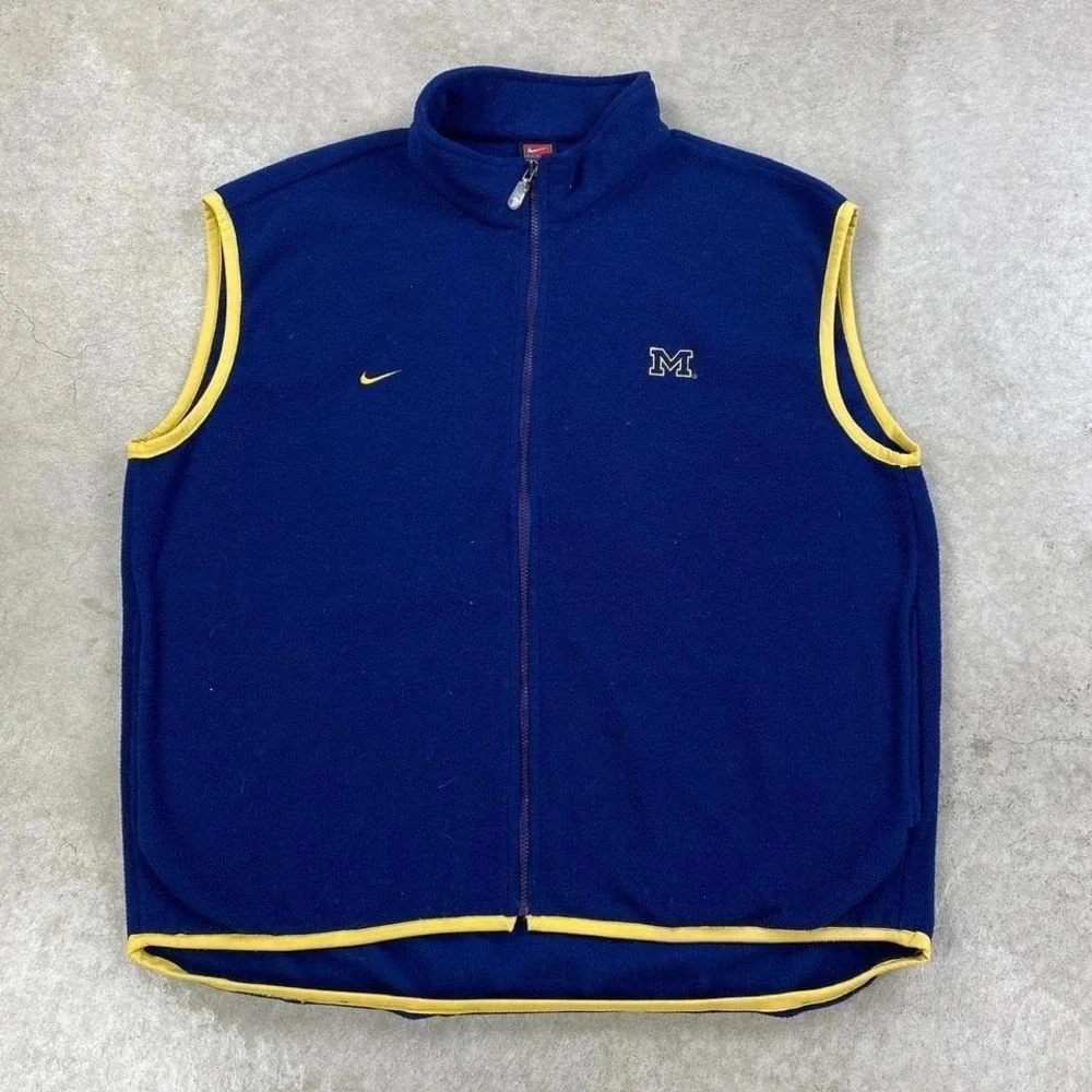 Vintage 90s Nike Michigan Wolverines Vest Size XL Blue‎ Fleece Full Zip Jacket